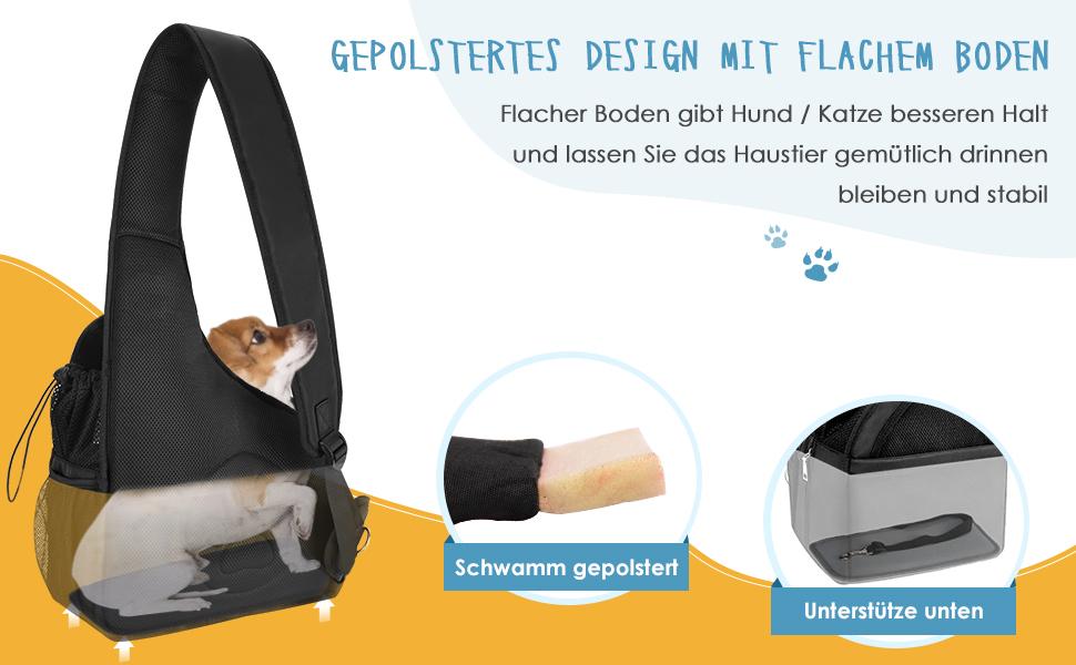 Dog-friendly sling carriers, hands-free travel bag for small pets with adjustable straps, hardboard base, safety belt, for dogs up to 2.8kg, widened version (M+ (For short-legged pets under 2.8kg), Black)