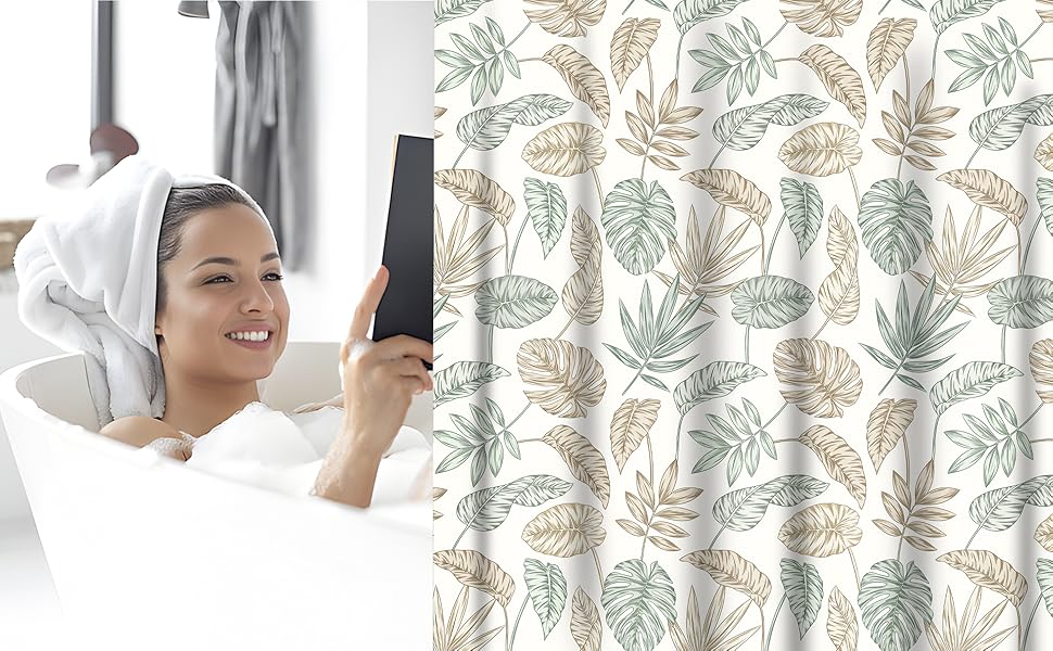 Штора для душу 180x200 см, текстильна, зелена. Матеріал: поліестер, антигрибкова, водонепроникна, з обтяженим краєм, з люверсами та 12 кільцями для душу. Підходить для ванни.