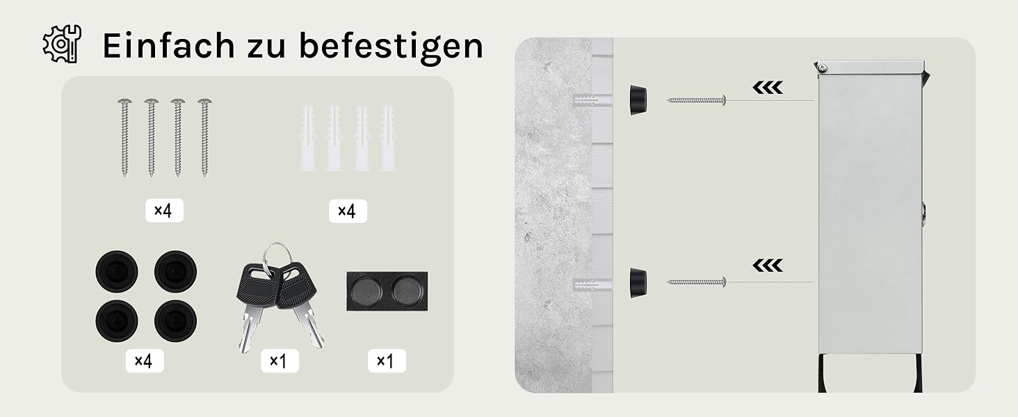 Поштовий ящик WOLTU з газетницею, оглядовим вікном та табличкою для імені, настінний, замикається на ключ (2 ключі), сучасний, сірий (30,5x33,5x9 см)