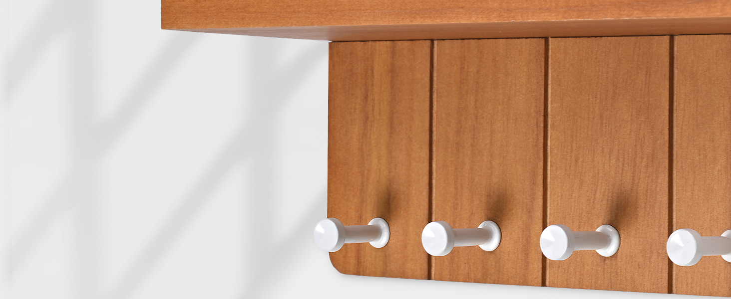 Дерев'яне ключниця з полицею, 5 гачків, для прихожей, кухні, спальні (колір: коричневий)