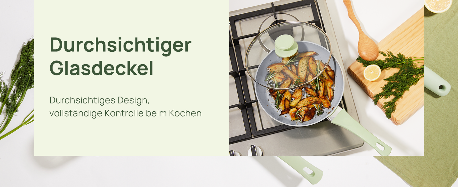 Сковорідка KOKHUB антипригарна керамічна 28 см з кришкою, без PFAS, PTFE, PFOA, індукційна, для посудомийної машини