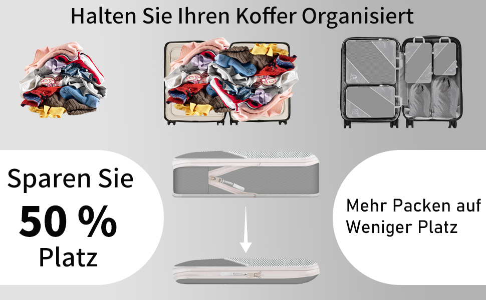 Органайзер для валізи, набір 6 шт. Компресійні кубики для пакування, органайзер для подорожей, сірий (8 шт.)