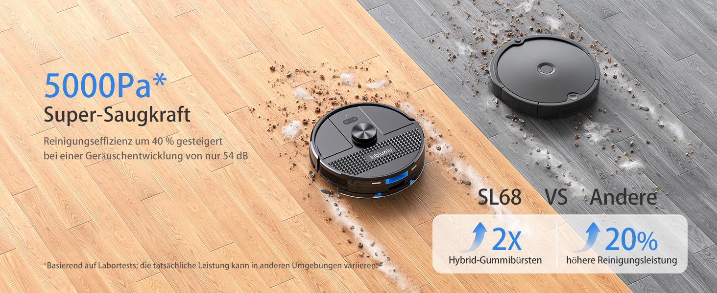 Робот-пилосос Lubluelu SL68 з функцією миття, 5000Pa, лазерна навігація, 54dB, анти-сифон, 150 хв роботи, керування через додаток, 24 зони заборони, чорний