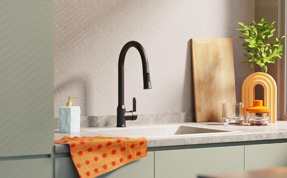 Кран кухонний гнучкий EISL Flexo з нержавіючої сталі/чорний, 360° обертання, високий вилив, Soft-Touch шланг, 2 функції, NI186FLNIB