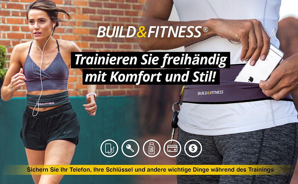 Пояс для бігу з кишенькою для телефону, ключів, чорний - для чоловіків та жінок