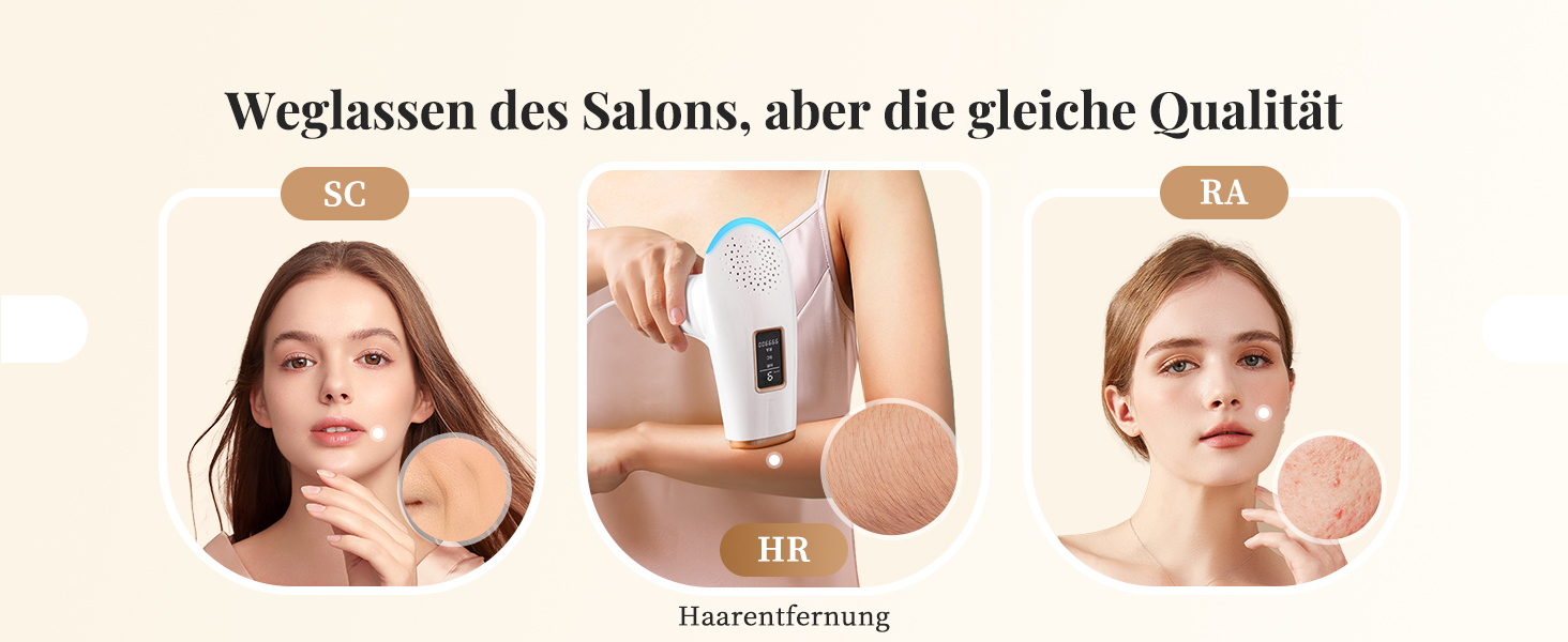 Пристрій для епіляції IPL Haarlosy - безболісна епіляція вдома для жінок та чоловіків, 9 рівнів, 999,900 імпульсів, 3 функції (HR/SC/RA), для тіла, ніг, зони бікіні, під пахвами, Platin