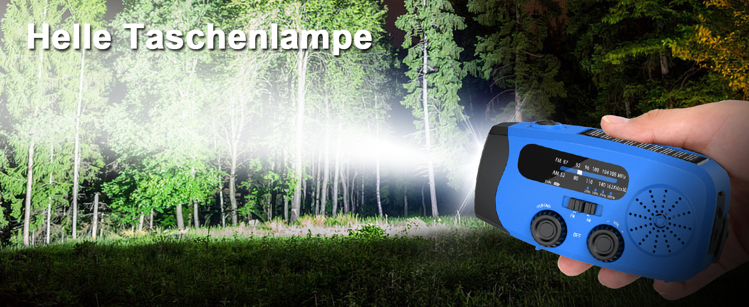 Радіо-кринка Notfall Weltempfänger 4000 mAh (14800 mWh) з 3 кабелями, AM/FM/WB, SOS-сигнал, ліхтарик, блакитне аварійне радіо