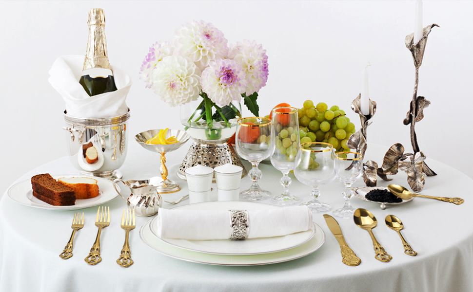 Набір столових приборів 20 предметів Vintage Palast з нержавіючої сталі на 4 особи, золотий, полірований, для посудомийної машини