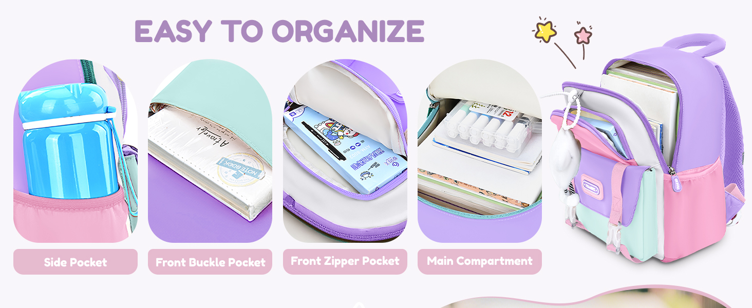 Рюкзак для дитячого садка Tanou для дівчаток, ультралегкий, з нагрудним ремінцем, фіолетовий