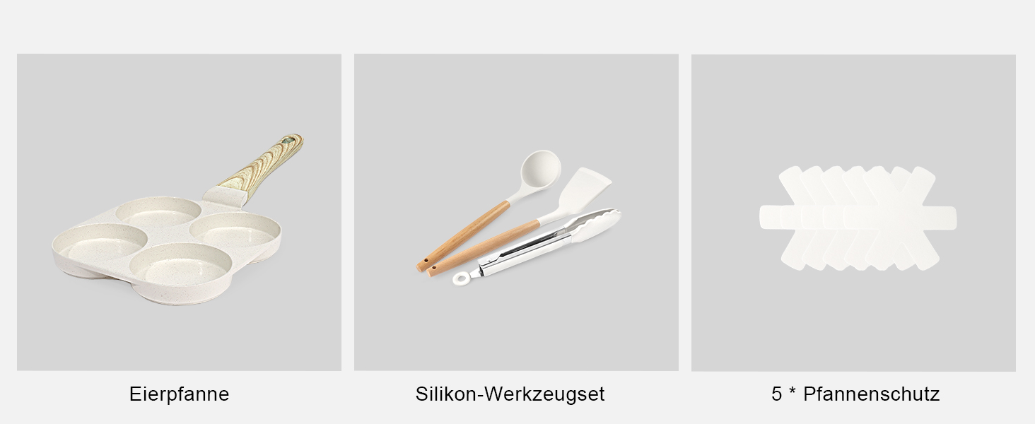 Набір кухонного посуду GiPP з кришкою, антипригарне покриття кераміки, набір каструль та сковорідок для всіх типів плит, (білий, 17 предметів)