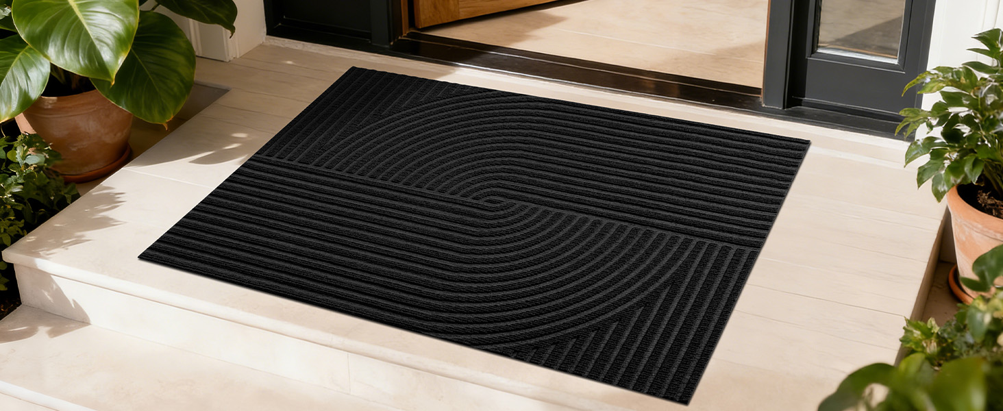 Привітальний килимок FEOMOS 60x90 см, протиковзний грязезахисний килим для входу, коридору, кухні та балкона, чорний, придатний для прання