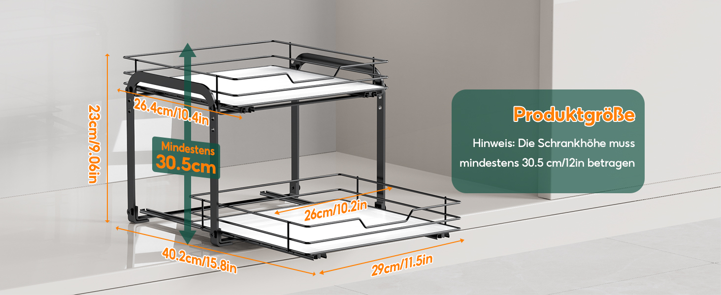 Висувна полиця для спецій на 2 яруси, регульована по висоті, органайзер для кухонної шафи, стояча полиця для спецій, висувна полиця для спецій з наклейками для кухні та робочої поверхні, L26*B23*H23cm (L26xB29xH23cm)