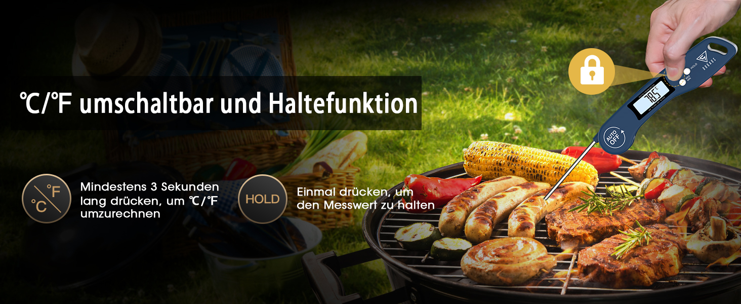 Цифровий термометр для м'яса DOQAUS: приготування на грилі, BBQ, варіння. Швидке зчитування, довга сонда, LCD-дисплей, автовимкнення