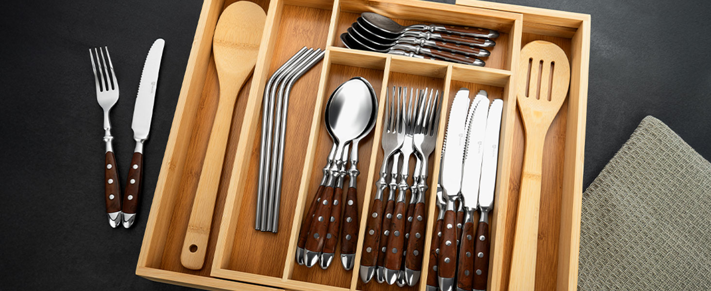 Органайзер для столових приборів Gräwe з бамбука для кухонних шухляд, змінний, розсувний (36.5-56.5 см)
