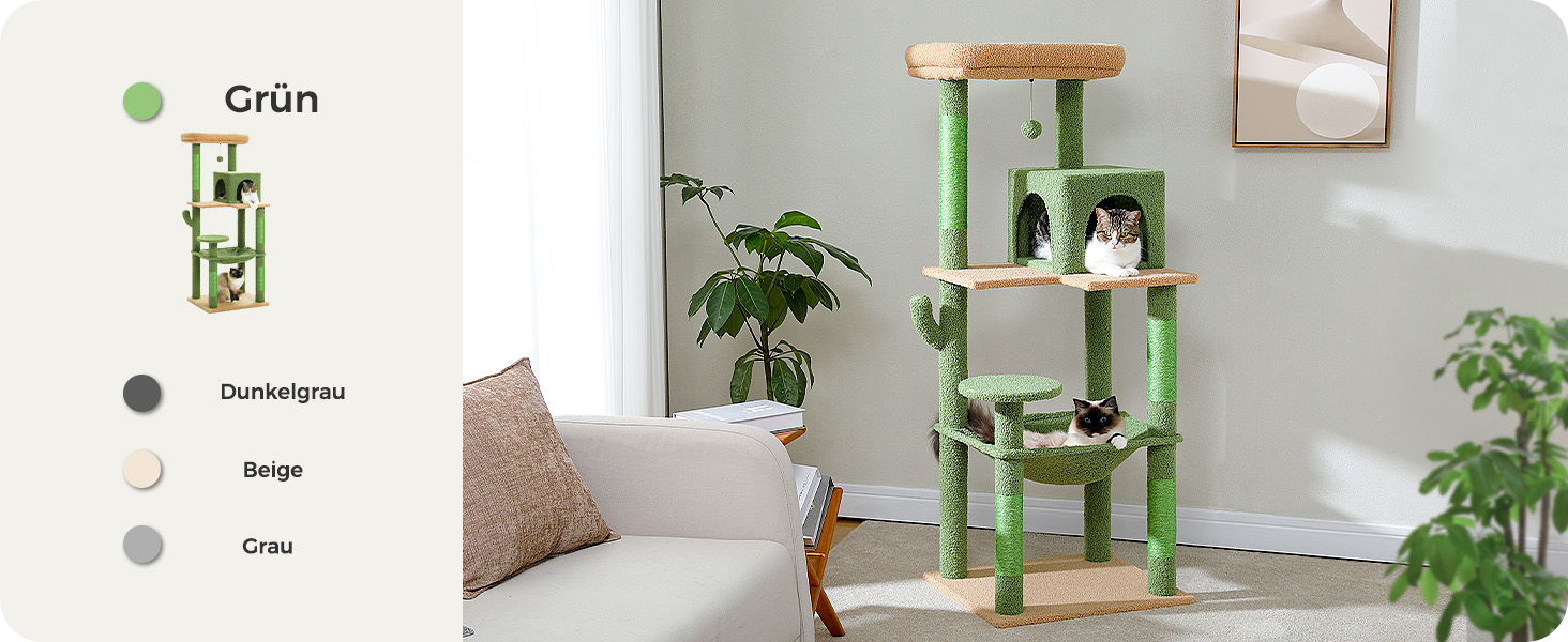 Кігтеточка-кімната PAWZ Road для котів з гамаком, 2 дверцятами та кімнатою, 116 см (зелена)