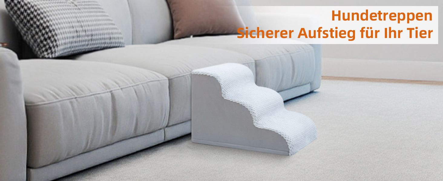 Східці для собак KSIIA на 3 сходинки, 40 см, сірі. Ідеально для маленьких собак та котів, підходять для ліжка, дивану, софи та авто. Розміри: 40x57x40 см