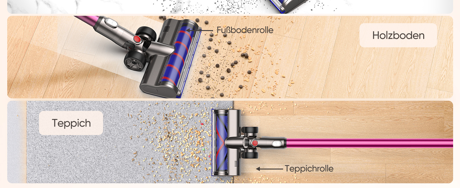Насадка для пилососа Dyson V7 V8 V10 V11 V15 FLYLINKTECH з LED підсвіткою та 2 роликами (Червона)