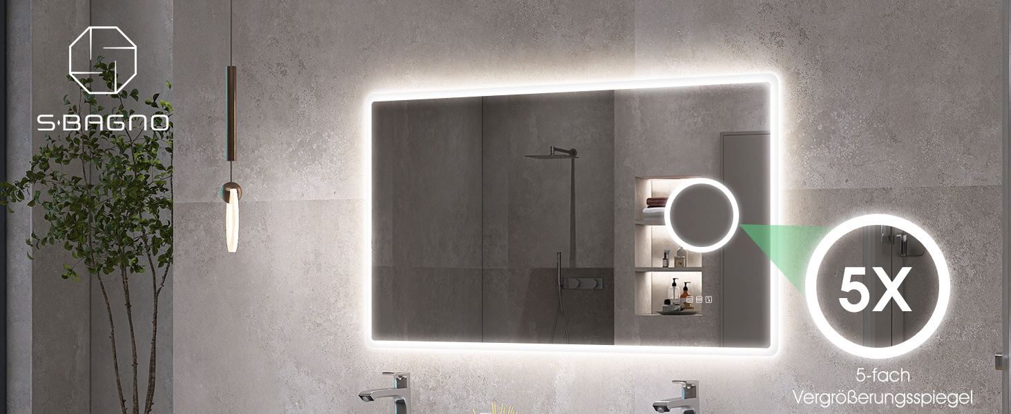 Дзеркало для ванної кімнати S'bagno з підсвічуванням 80x60 см, LED, Bluetooth, протитуманне покриття, 3 кольори, диммування, пам'ять налаштувань, загартоване скло, IP44, водонепроникність, горизонтальне/вертикальне встановлення