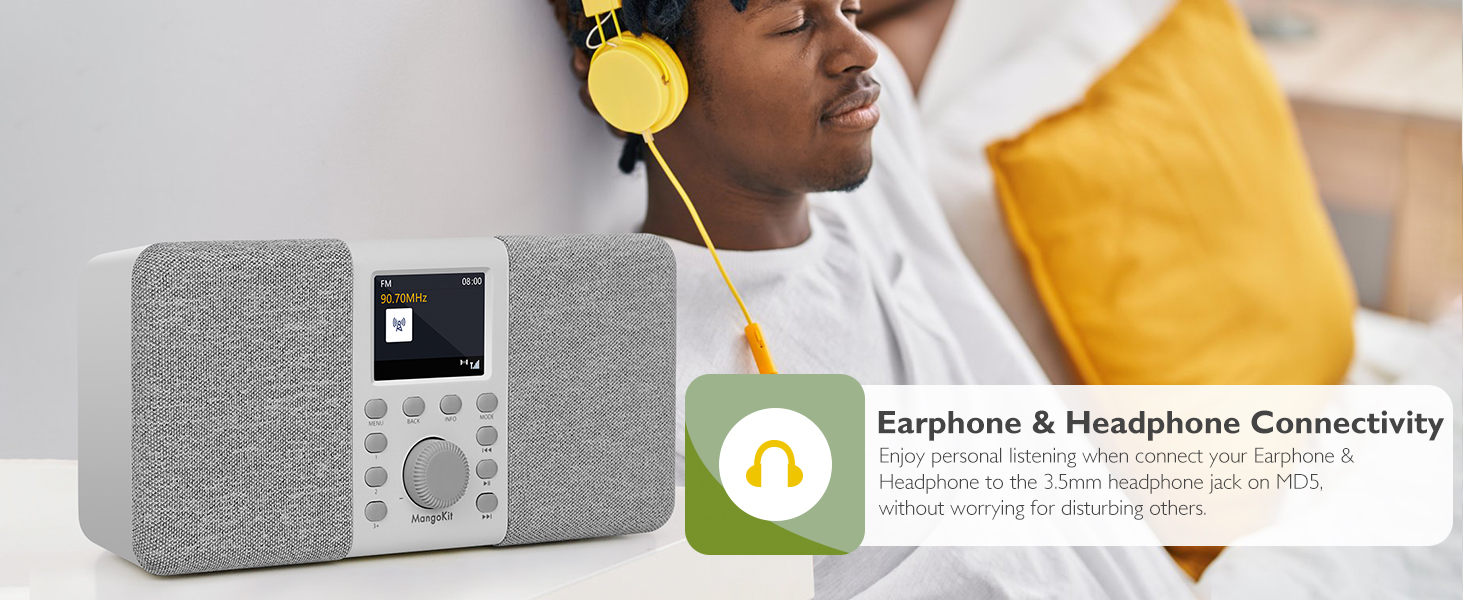 Радіоприймач MD5 Stereo DAB+ з Bluetooth, сірий - цифрове радіо DAB, FM, годинник, будильник