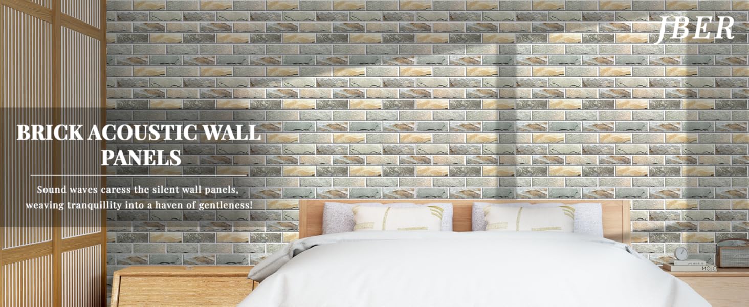 Акустичні панелі JBER самоклейні для звукоізоляції, шумопоглинаючі стінові панелі «Цегла» для студії, офісу та дому, 30 x 30 x 1 см, 12 шт, колір сірий (камінь)