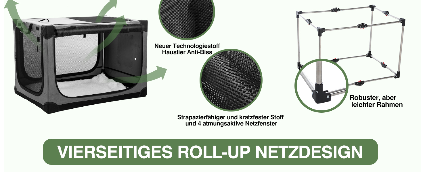 Складана переноска для собак середніх порід, 76x54x54 см, зелена/сіра