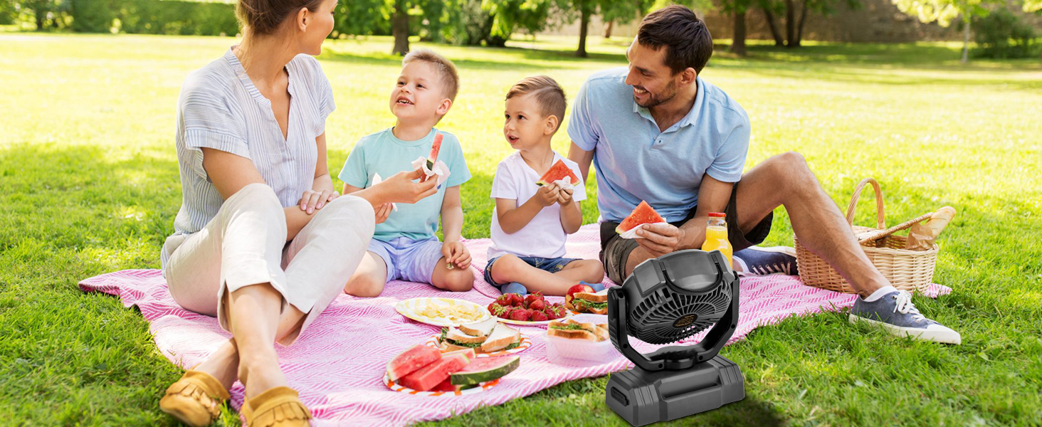 Портативний вентилятор для кемпінгу з акумулятором 10000mAh, LED-ліхтар, 270° обертання, USB-зарядка, для намету, відпочинку на природі, риболовлі, офісу (Чорний)