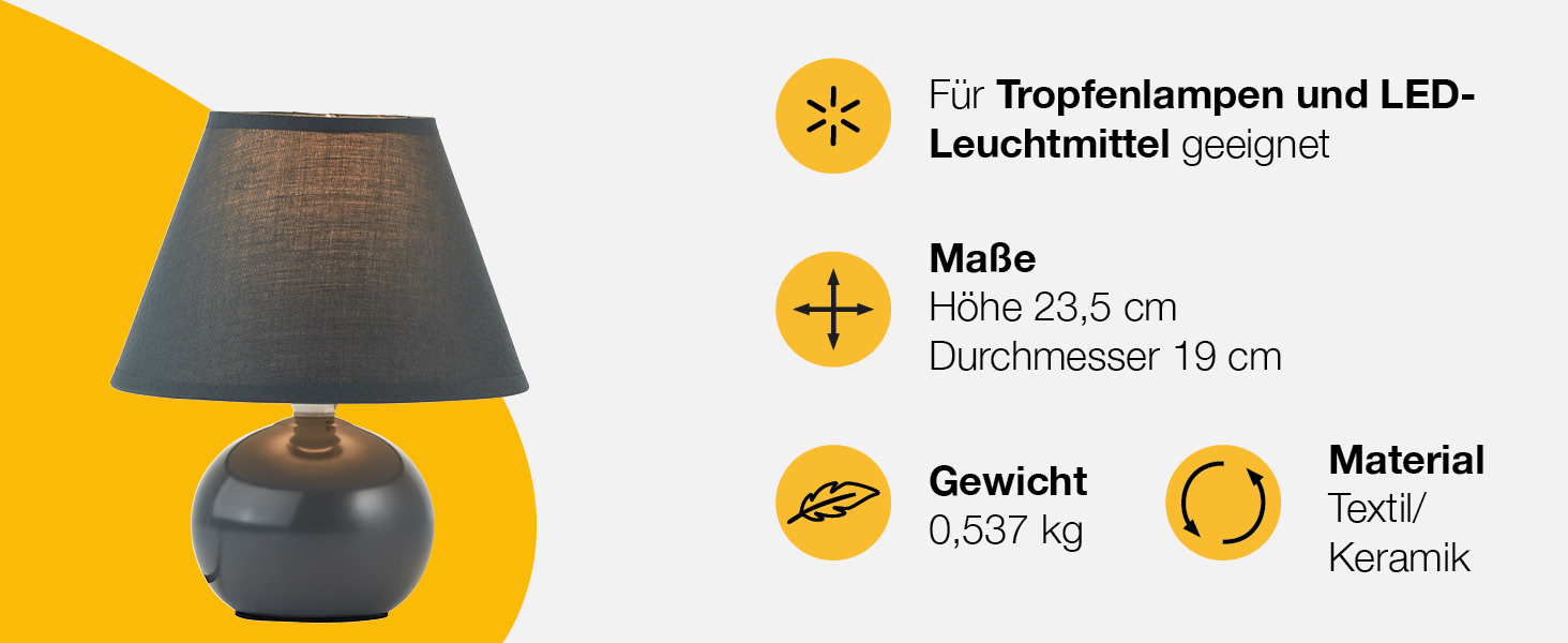 BRILLIANT Primo: стильна настільна лампа з тканинним абажуром - для спальні, вітальні та приліжкові столики - E14, з вимикачем, оранжева/темно-сіра