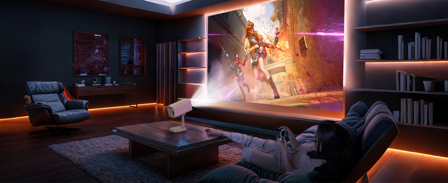 Smart Beamer Puxinat з Android TV, WiFi 6, Bluetooth 5.2: Міні проектор 1080P з авто-корекцією трапецеїдальних спотворень, регульованою підставкою та підтримкою YouTube, Netflix, Hulu