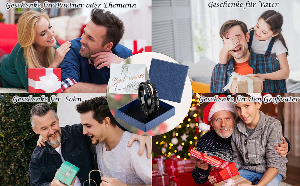 Чоловічий браслет на руці - шкіряний браслет з нержавіючою сталевою магнітною застібкою - плетений шкіряний браслет - браслети для чоловіків як подарунок на день народження, День святого Валентина, Різдво або День батька Чорний 21см