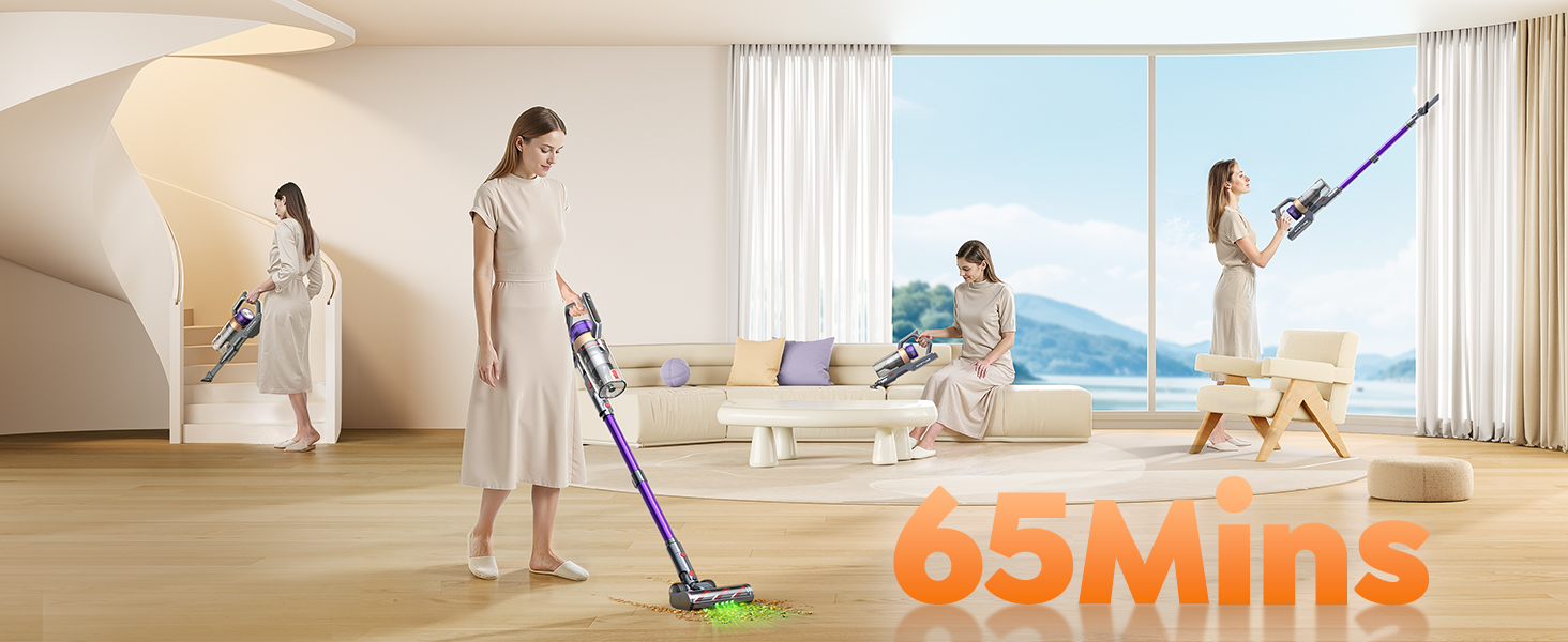 Акумуляторний пилосос 50KPa/600W/65Min з бездротовою зарядкою, автоматичним режимом Green Light та сенсорним екраном. Підходить для будь-яких покриттів.