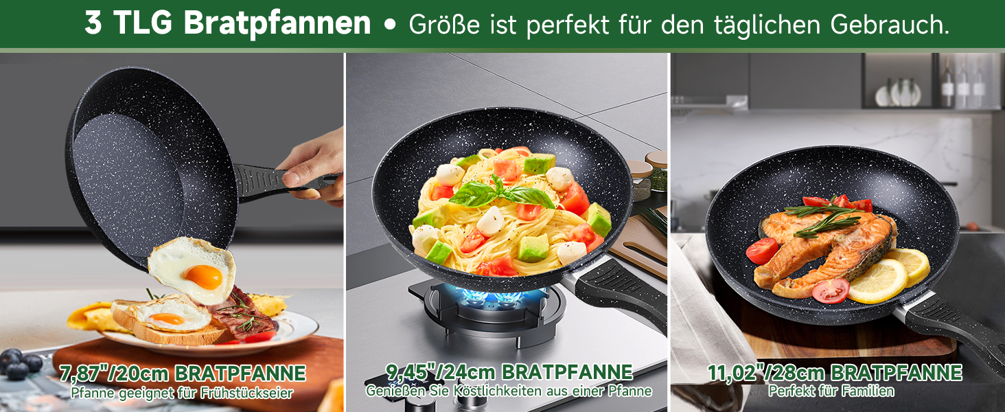 Scheffler Nonstick Fry Pan Set - 20/24/28cm - Compatible with All Cooktops