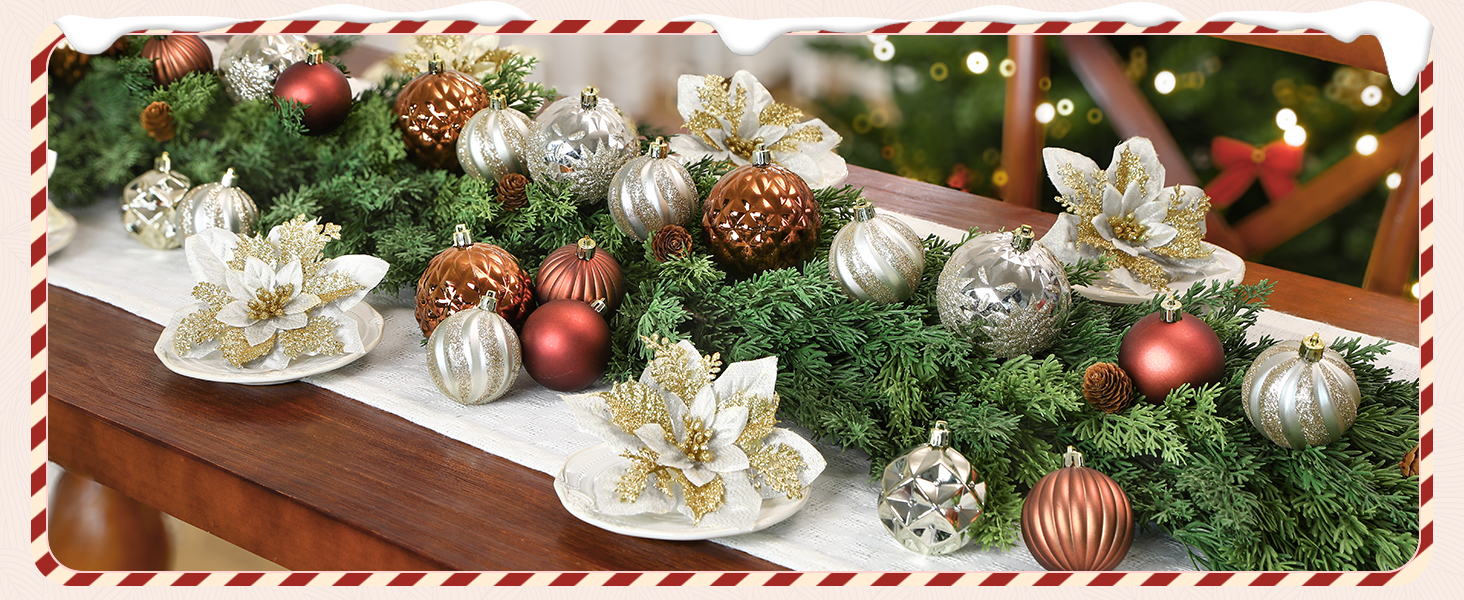 Набір прикрас для ялинки Alupssuc 128 шт. - ялинкові кулі, квіти, орнаменти, червоно-золотий (шампань, коричневий)