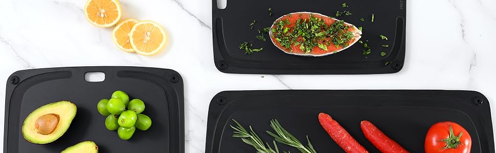 Дошка для нарізання BESTCOOK з деревного волокна, з соковою канавкою, нековзними ніжками, BPA-free, підходить для посудомийної машини, безпечна для ножів, для м'яса, хліба, фруктів, 37x27x0,6 см