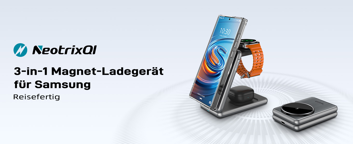 Магнітна зарядна станція 3-в-1 для Samsung Galaxy S25 Ultra/S24 з MagSafe, зарядка для годинників Galaxy Watch Ultra/8/7/6, бездротовий зарядний пристрій для подорожей (сріблястий)