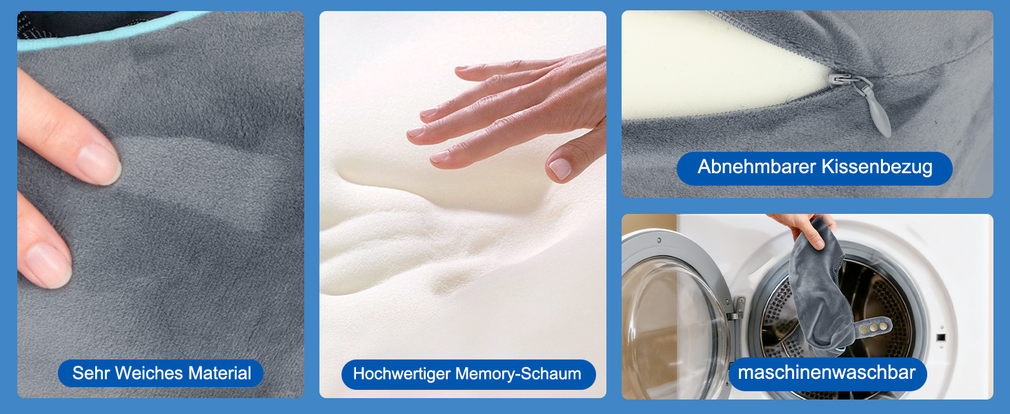 Подушка для шиї дитяча та доросла з Memory Foam 220г, ергономічна, регульована, сіра. Для подорожей літаком, авто та потягом.