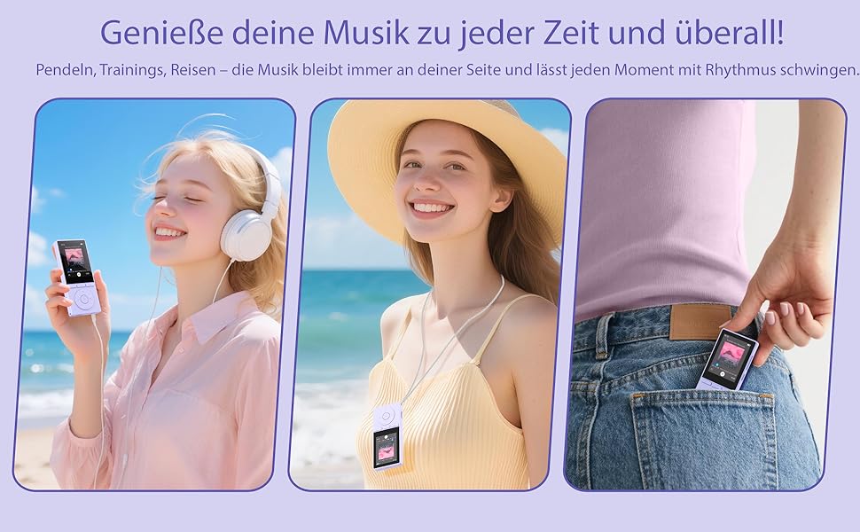 MP3 плеєр 64GB Bluetooth 5.3 з динаміком, записом голосу, E-book, HiFi звук, фіолетовий. Підтримка TF карти 128GB для спорту