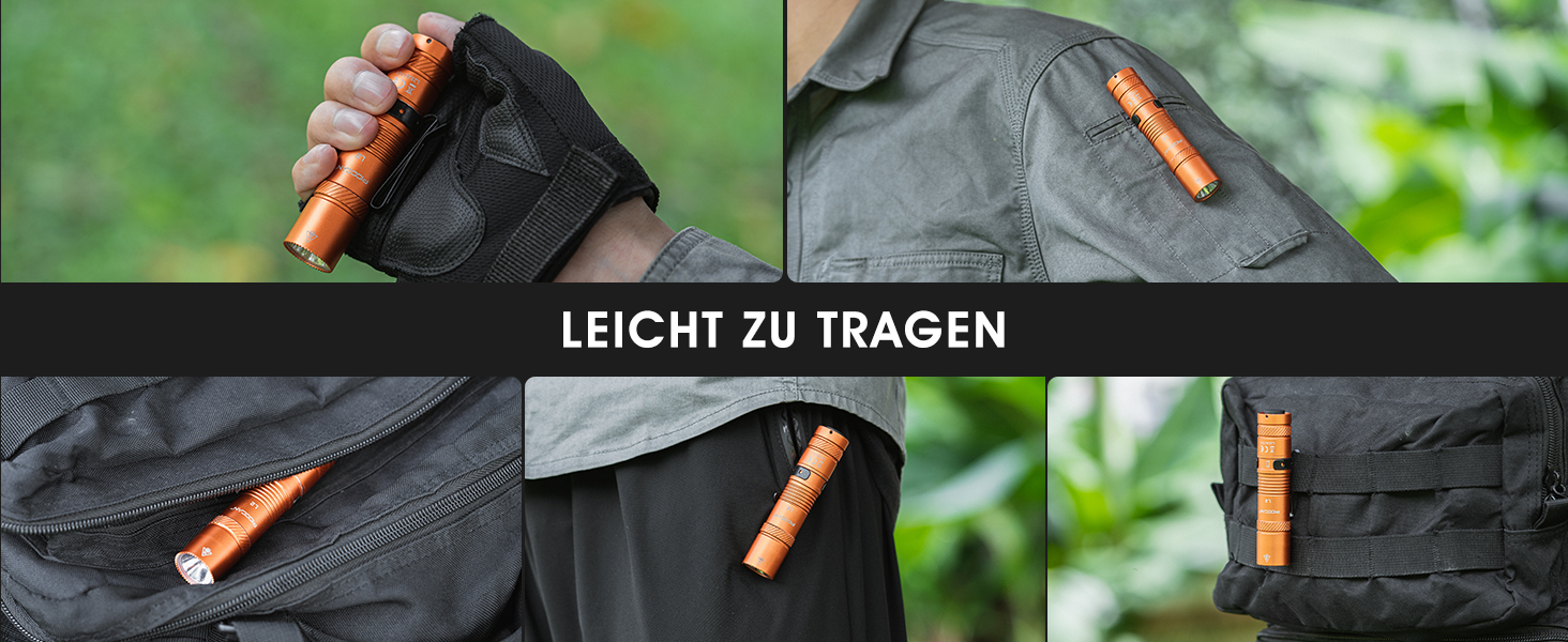 LED ліхтарик Klein 1200 люменів, перезарядний, 4 режими, міні, для кемпінгу, риболовлі, туризму, ремонту та надзвичайних ситуацій (помаранчевий)