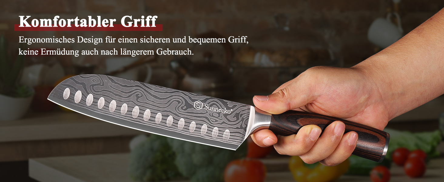 Японський ніж Sunnecko Santoku 17см - професійний кухонний ніж для приготування їжі, ніж шеф-кухаря, ніж для овочів та м'яса