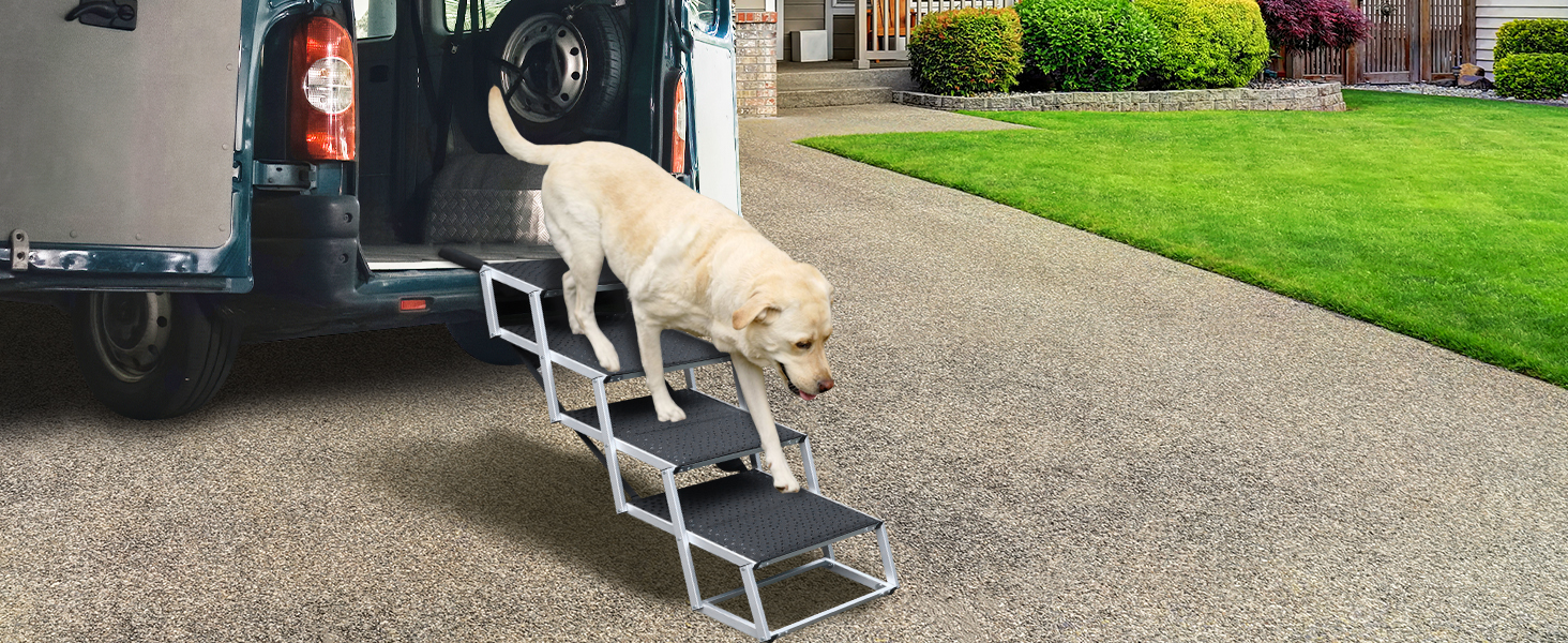 SDLDEER Dog Ramp for Car - 4 Step Collapsible Dog Ramp, Adjustable Height, Supports up to 80kg, Suitable for All Vehicles