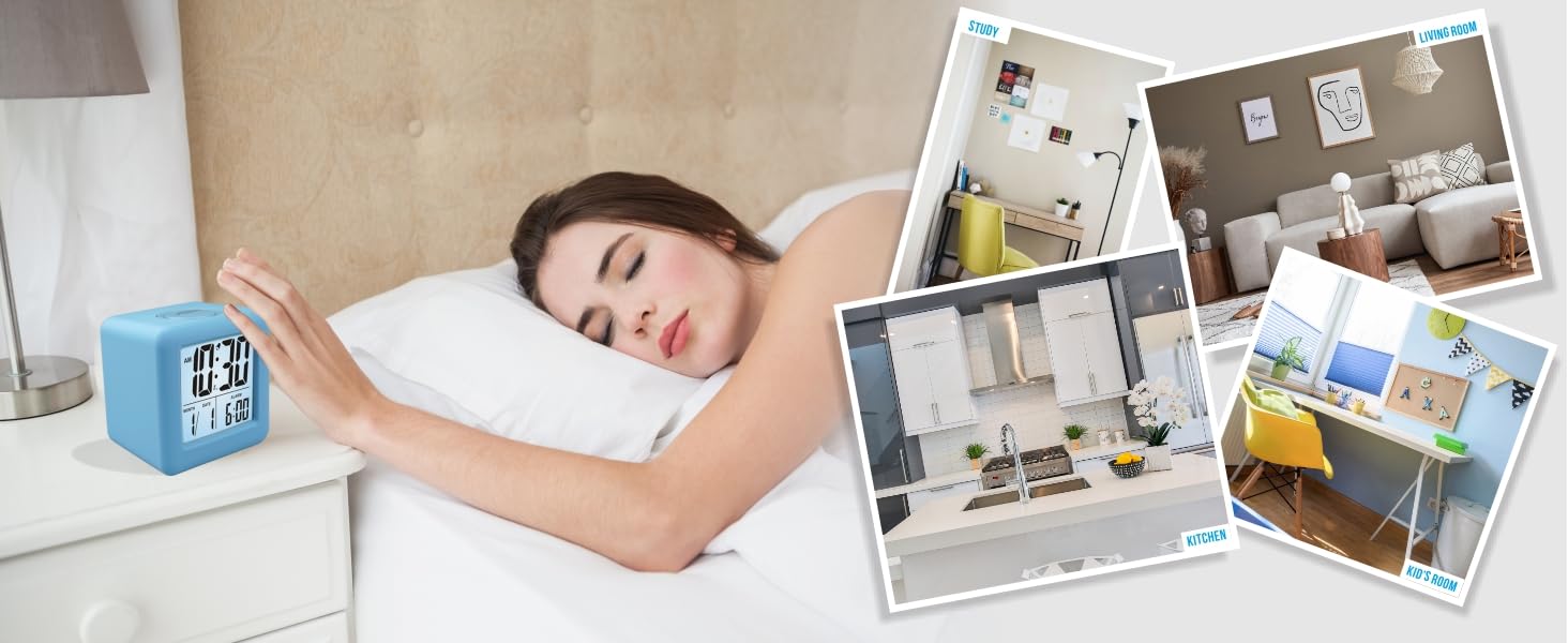 Цифровий туристичний годинник Plumeet з будильником, нічним світлом та великим дисплеєм (блакитний)