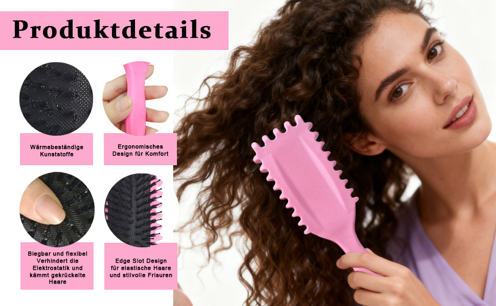 Щітка для завивки волосся Lockenbürste, рожева | Щітка для створення локонів, розплутування волосся для жінок