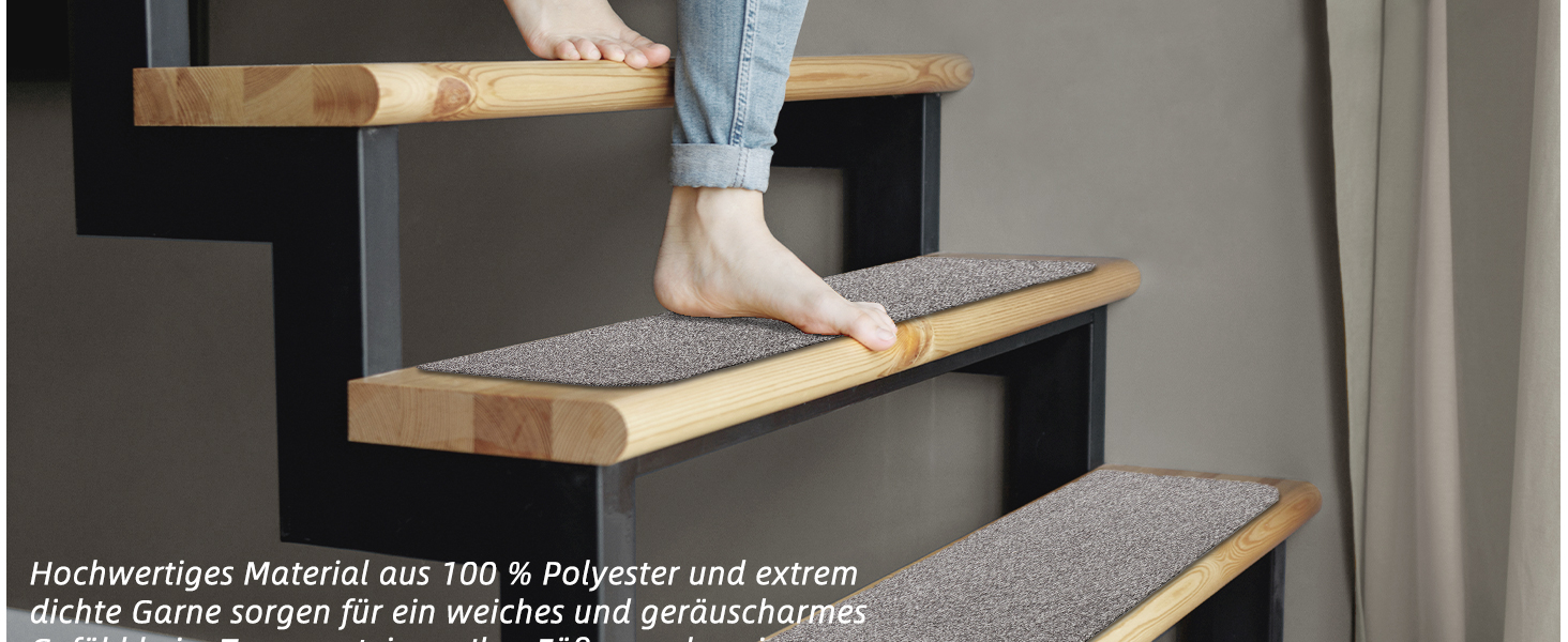 Коричневі килимки на сходи COSY HOMEER, 15 шт., 70x22 см, самоклеючі, машинного прання, 100% поліестер, TPE-підкладка, безпечні для дітей та домашніх тварин