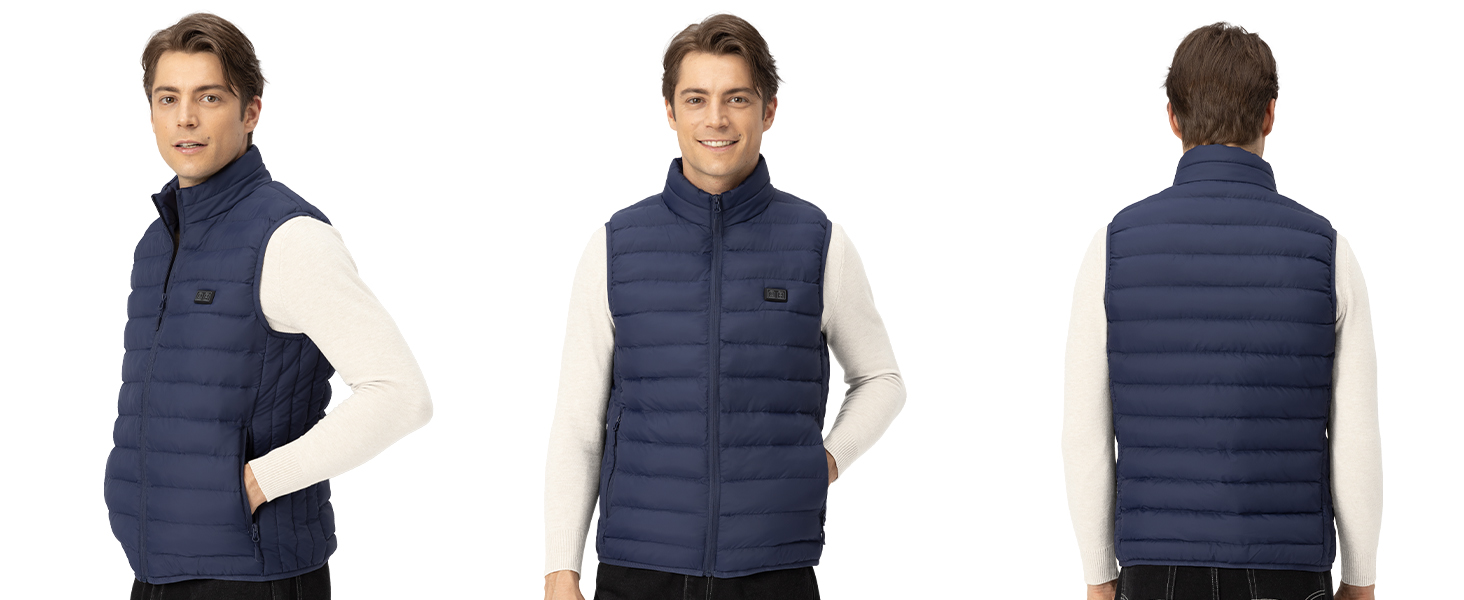 Обогревна жилетка для чоловіків: тепла зимова жилетка з акумулятором 5V 10000 mAh, 3 режими температури, придатна для прання, для активного відпочинку (XL, Синій)