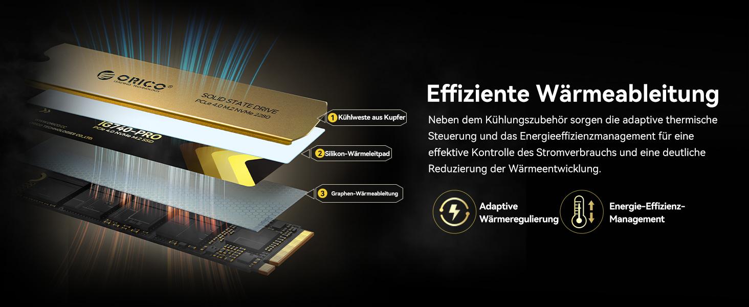 SSD Orico 1TB M.2 NVMe PCIe 4.0 (IG740PRO) - Швидкість до 7100 МБ/с, TLC 3D NAND, з радіатором, для ПК, ноутбука, PS5