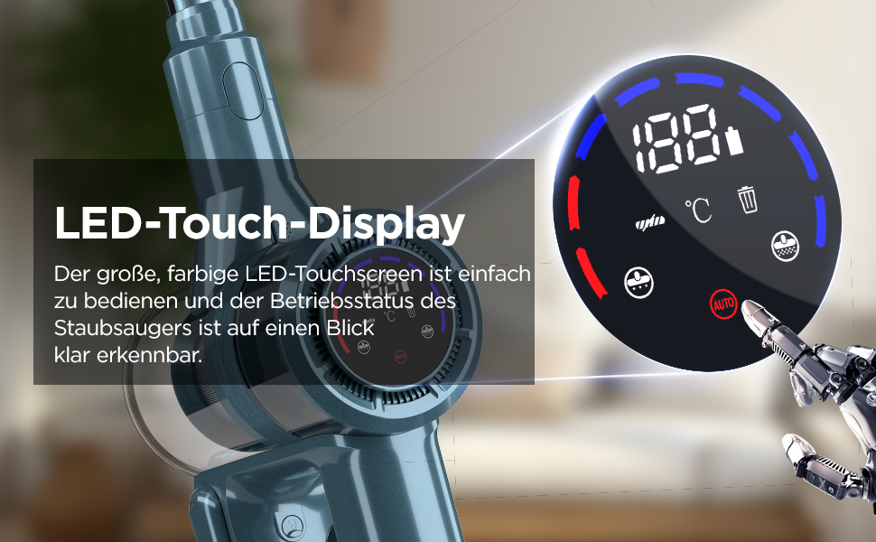 Бездротовий пилосос з HEPA-фільтром, 120 000 об/хв, до 50 хв роботи від акумулятора, LED-дисплей, антизаплутана щітка, 400W