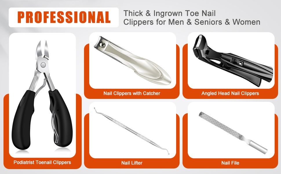 Кусачки для нігтів для літніх людей з широкими щелепами та довгою ручкою, кусачки для кутикули з кутовою головкою, для товстих нігтів, з контейнером для збору обрізків, подарунковий набір для чоловіків та жінок, чорні