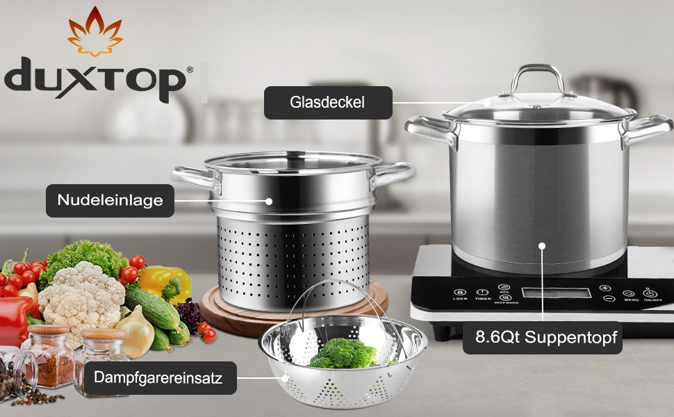 Набір кухонного посуду Duxtop Whole-Clad 3-шаровий нержавіюча сталь, індукційний, 10 предметів (8.6 літра)