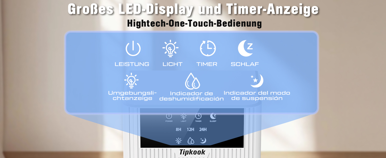 Електричний осушувач повітря 2400 мл з автоматичним відтаванням, 10 кольорів підсвічування, таймер 8/12/24 год, портативний для ванної, спальні, кухні, шафи (новий білий)