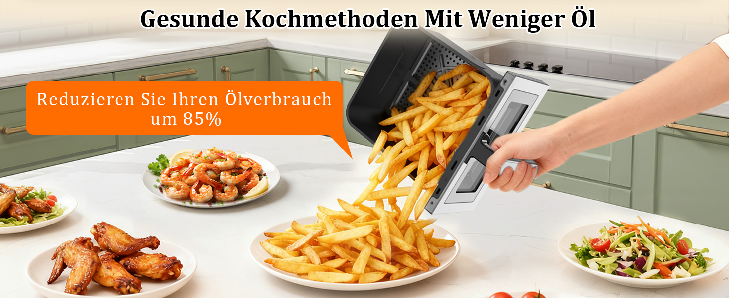 Аерофритюрниця 12л 2 камери 2600W Airfryer XXL срібна - багатофункціональна фритюрниця з верхнім та нижнім нагріванням, вікном та підсвіткою