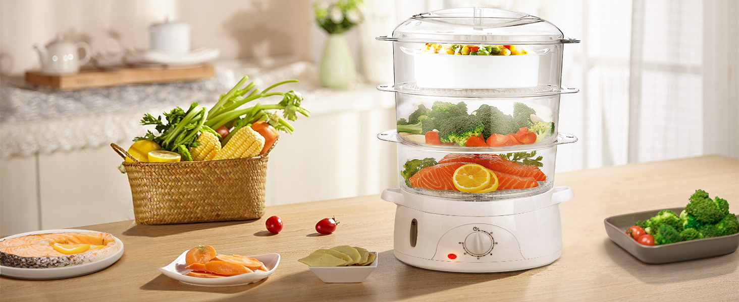 Пароварка Aigostar Fitfoodie 30CFO, 9 л, 800 Вт, 3 яруси, BPA Free, з таймером